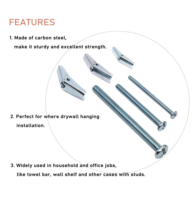 binifiMux 26 Pieces Toggle Bolt and Wing Nut Assortment Kit for Drywall Hanging Heavy Items 1/8" 3/16" 1/4" - Image 4